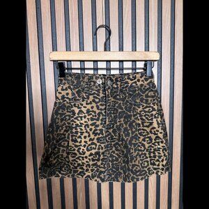KSUBI Jean Skirt 23 Womens Brown Cheetah Denim Fabric Mini Pleated